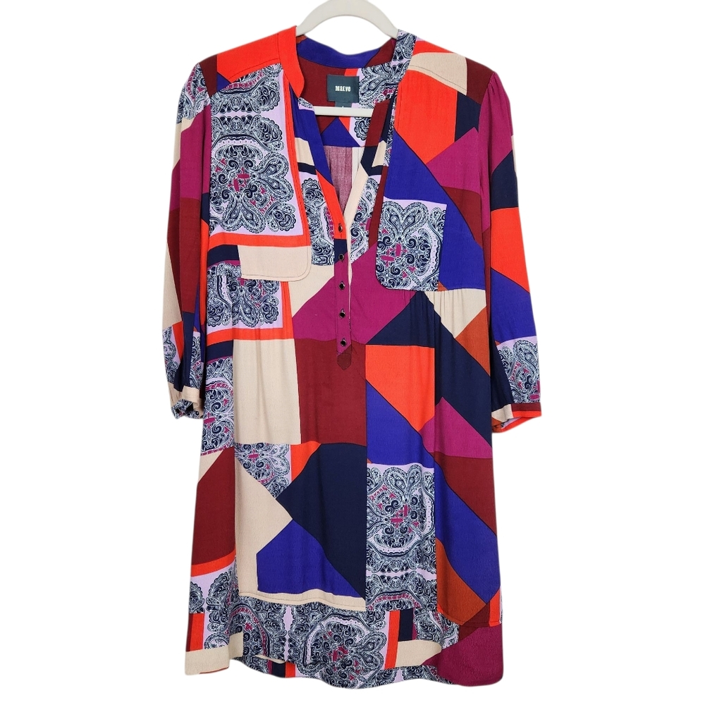 Maeve Anthropologie Taryn Crepe Shift Tunic Dress Patchwork Paisley Women Size 4